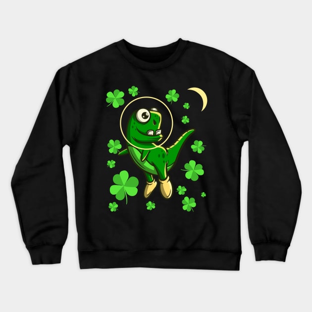 Funny St. Patrick’s Day Dinosaur Space Adventure Gift Shamrock Crewneck Sweatshirt by teeleoshirts